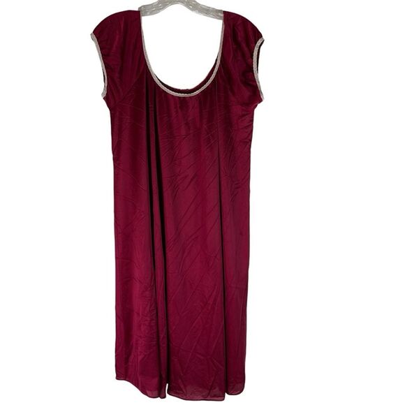 Vintage Burgundy Wine Coquette Dainty Prairie Milkmaid Nylon Nightgown Dress L - Picture 1 of 11